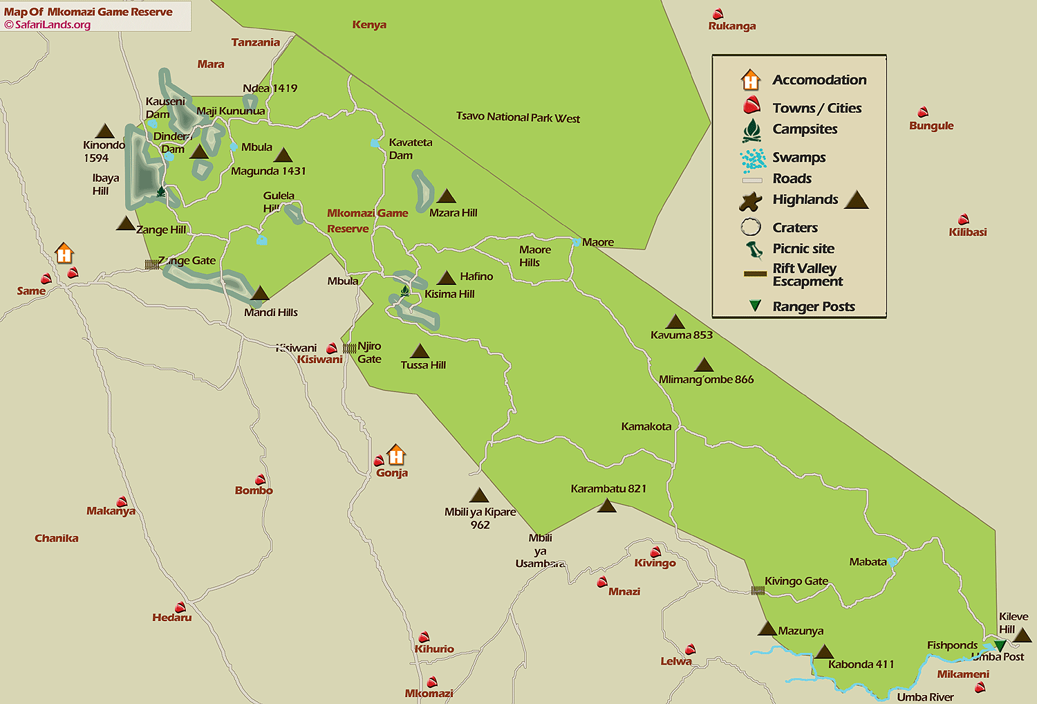 Map of the Mkomazi Game Reserve and its sorrounding Areas
