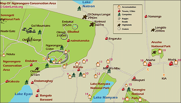 Map of Ngorongoro Conservation Area - click to enlarge