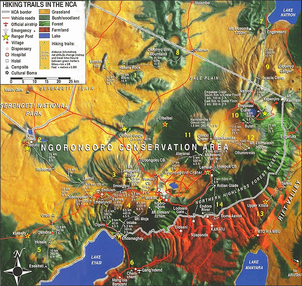 Trail Map of The Ngorongoro Conservation Area - Click to Enlarge
