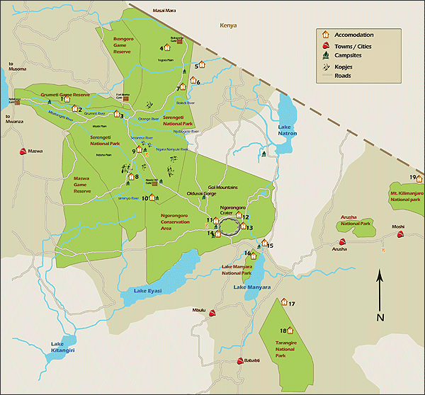 serengeti map - click the map to expand and view details