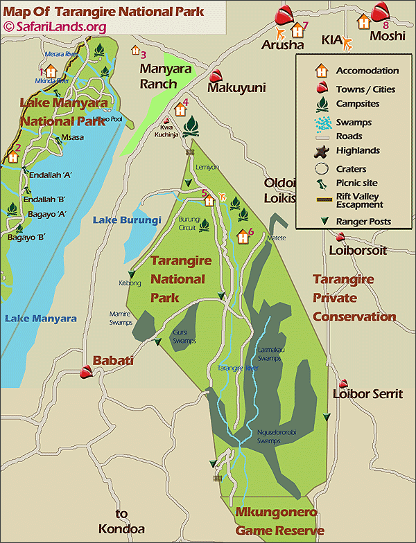 Tarangire National Park and Its sorroundings, click the map to expand and view details 